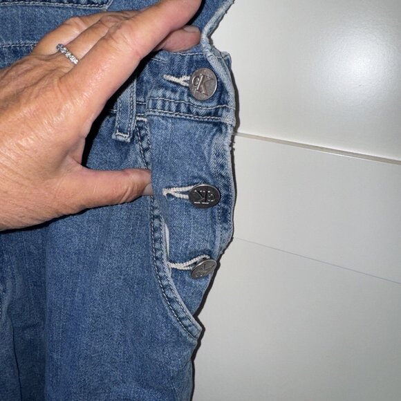 Vintage Calvin Klein Bib Overalls Shorts Jeans Denim Womens L Double Stone Wash - Picture 4 of 16